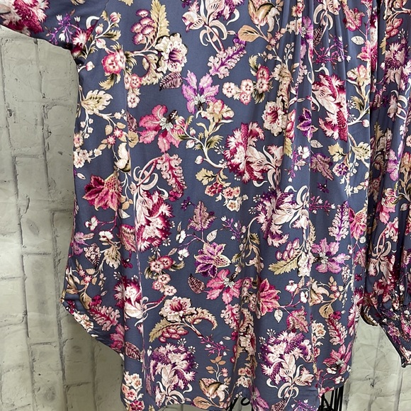 Dear John Blouse Floral Peasant Tie Front Ruffled Collar Smocked Balloon Sleeves - Picture 10 of 12